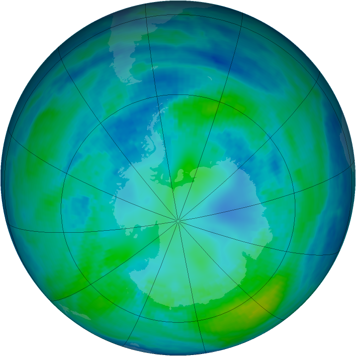 Antarctic ozone map for 21 April 1993